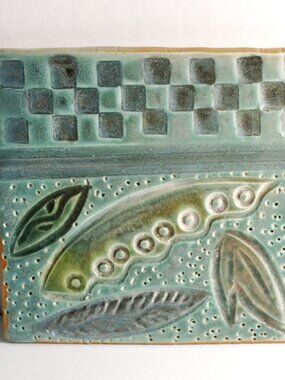 Ceramic Decorative Tile Maker Signed Pea Pod Kitchen Decor